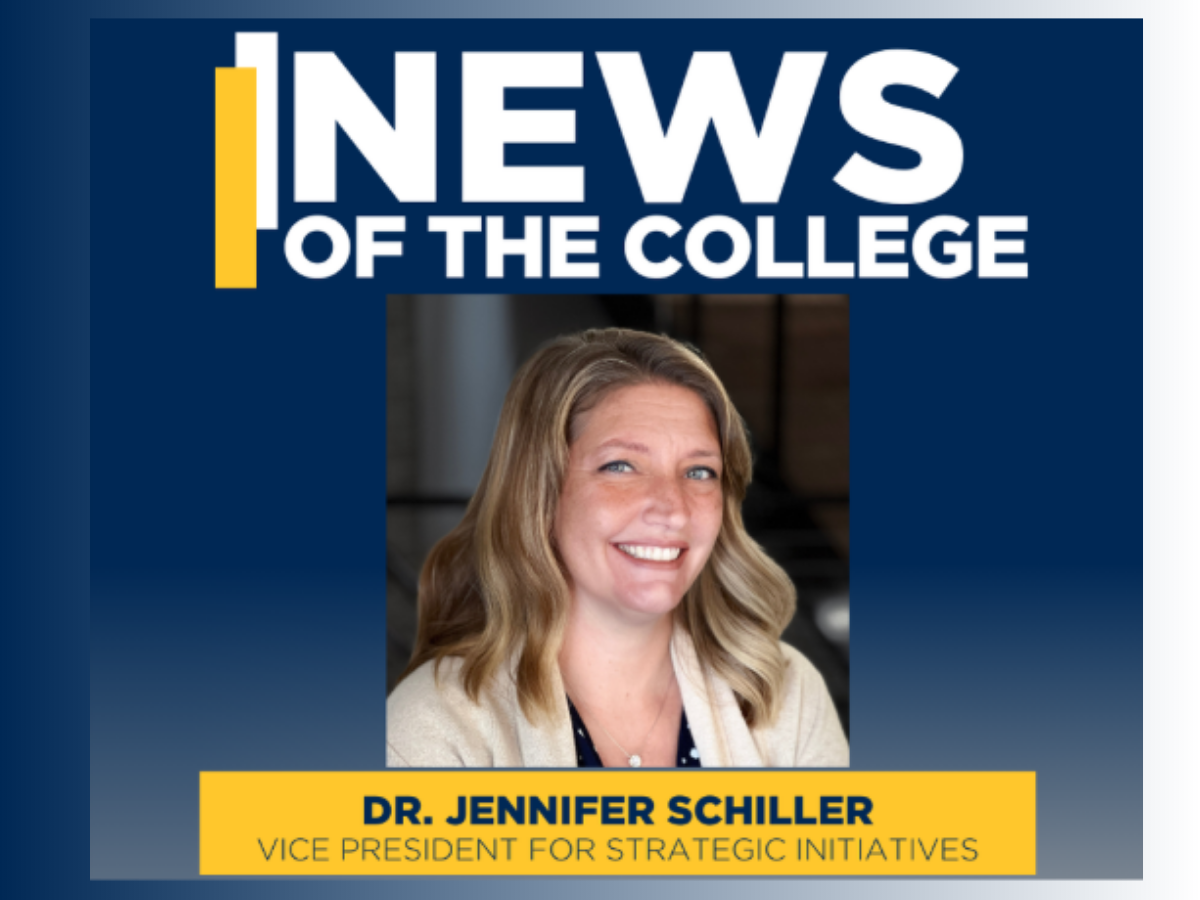 News at the College, Dr. Jennifer Schiller Vice President for Strategic Initiatives. Graphic includes a directory photo of Jennifer Schiller
